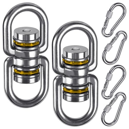 SELEWARE Heavy Duty Bearing Swing Swivel, 360° Rotation Hanging Accessory | Quiet Smooth Rotation, Supports Up to 1200LB, Quick Connect Buckles, 2 Pack for Swings, Hammocks, Tire Swings and Heavy Bags - color: 2 Pack Swivel (E) With 4 Carabiners