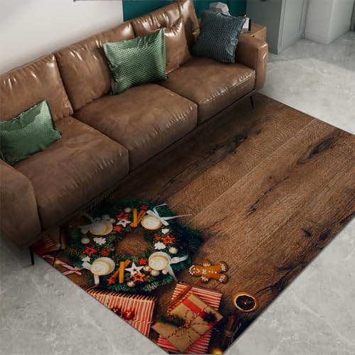 Merry Christmas Rugs Kitchen Christmas Garland Gift Candy Cane Floor Mat Biscuit Wood Farmhouse Rugs for Kitchen with Rubber Backing 5'3''x7'2'' - size: 5'3''x7'2''