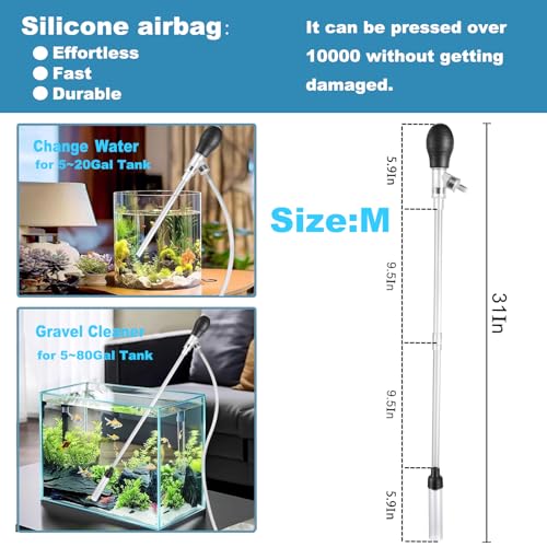 Carefree Fish Aquarium Gravel Cleaner 6Ft Hose Silicone Airbag Fish Tank Water Changer Gravel Vacuum Adjustable Length ABS(for 5~20Gal Tank) - size: M(5~20Gal)