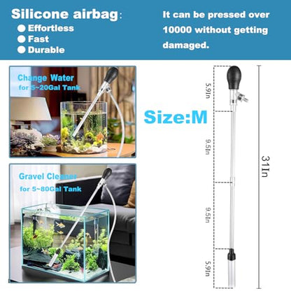 Carefree Fish Aquarium Gravel Cleaner 6Ft Hose Silicone Airbag Fish Tank Water Changer Gravel Vacuum Adjustable Length ABS(for 5~20Gal Tank) - size: M(5~20Gal)