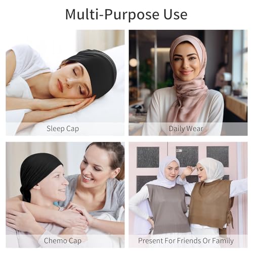 4 PCS Women's Hijab Undercaps, Turban Beanie Caps with Tie Back Closure