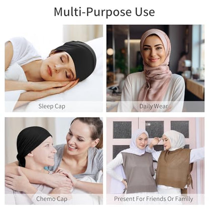 4 PCS Women's Hijab Undercaps, Turban Beanie Caps with Tie Back Closure