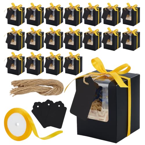 GOOPESTRY 60Pcs Rectangle Gift Packaging Boxes 3.9"x3.1"x3.1" Transparent Window Gift Box with Ribbon Tag Hemp Rope Black Wine Glass Boxes for 9 oz Stemless Glass Wedding Baby Shower Birthday Party - color: Black