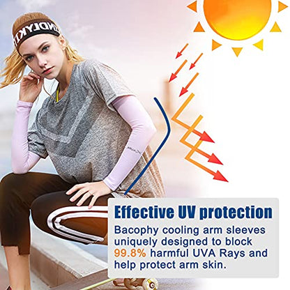 Bacophy 3/6 Pairs UV Protection Cooling Arm Sleeves Women Men, UPF 50 Arm Cover - color: 6-pairs Black+grey+white+beige+blue+pink