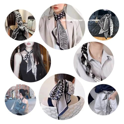Silk Feeling Head Scarf Fashion Satin Hair Scarf Square Long Scarves for Women Gifts - color: 02 Black Point /5.12 X 59 Inch