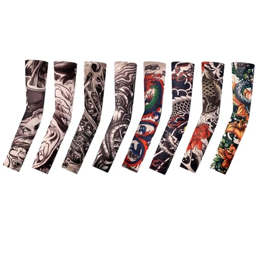 Tattoo Sleeves for Men Women Sun Protection UV Compression Arm Sleeves Breathable Skin Cover for Outdoor Sports - color: 005-8pc