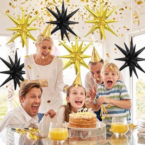Black Gold Star Balloons, 6PCS 22 Inch Foil Explosion Star Balloons - color: Gold Black
