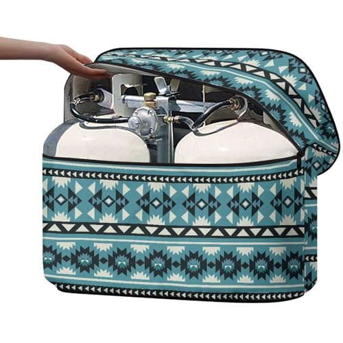 Blue Aztec Camper Propane Tank Cover Waterproof Propane Gas Tank Cover Fits 20LB Dual Propane Tanks All Weather Protection - color: Blue Aztec, size: S 20LB