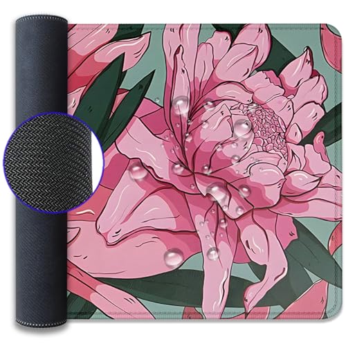 Pink and Red Flowers Desk Pad Mouse Pad,Large Gaming Floral Mouse Mat with Stitched Edges,Non-Slip Waterproof Rubber Base Mousepad for Office Work Home Desk Mat(27.5X11.8 in) - color: Pink Art Flowers