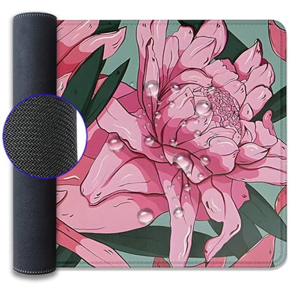 Pink and Red Flowers Desk Pad Mouse Pad,Large Gaming Floral Mouse Mat with Stitched Edges,Non-Slip Waterproof Rubber Base Mousepad for Office Work Home Desk Mat(27.5X11.8 in) - color: Pink Art Flowers