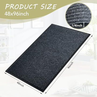 Front Door Mat, 4'x8'Indoor Outdoor Welcome Commercial Floor Mats | Heavy Duty Durable Inside Outside Entrance, Waterproof All-Season, All-Weather Non Slip Backing Doormat for Entryway, Black - size: 48"x96"