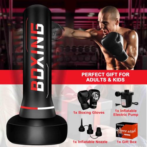Freestanding Punching Bag for Adults,70" Heavy Duty Boxing Bag with Stand, Kickboxing and MMA Muay Thai Training Equipment for Men and Women Beginners - color: Red White Alphabet Pattern