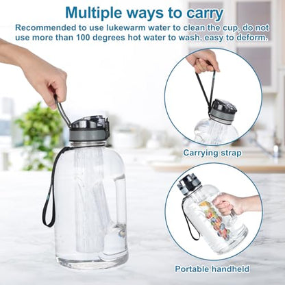UTEBIT 74oz Fruit Infuser Water Bottle, BPA Free & Leak Proof, Clear | Half Gallon Insulated Sports Water Bottle With Straw, 2.2L Ex Large Water Jug with Strap for Gym, Camping, Travel, Outdoor - style: 74OZ
