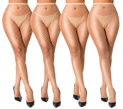 VOAKOW Fishnet Stockings Womens High Waist Fishnet Tights Mesh Stockings For Women - color: Nude 4