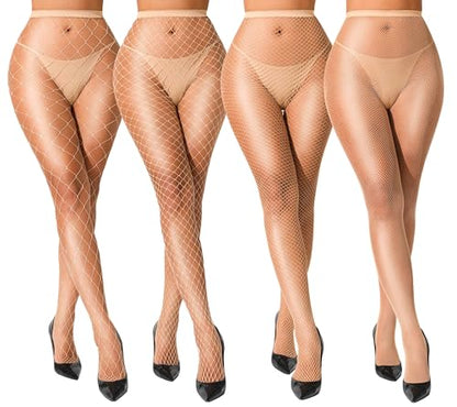 VOAKOW Fishnet Stockings Womens High Waist Fishnet Tights Mesh Stockings For Women - color: Nude 4