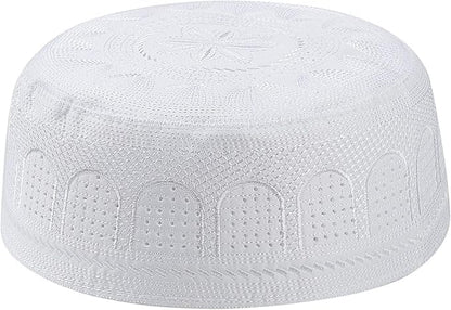 Muslim Prayer Kufi Hat for Men Boys Islamic Beanie Skull Cap Prayer Headwear Embroidery Kofia Topi Sun Hat Ramadan Eid Gift - color: White-large