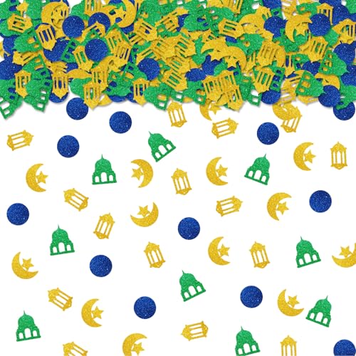 100pcs Eid Mubarak Confetti, Gold Glitter Ramadan Kareem Table Confetti for Muslim Islamic Party, Eid Paper Cut Outs, Holiday Festival Birthday Party Table Decoration - style: Mubarak-2