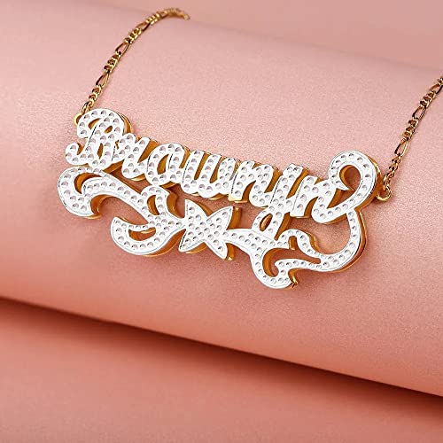 Custom Name Necklace Double Plated Name Necklace Personalized Name Plate Necklaces Name Necklaces for Women 18k Gold Plated Nameplate Pendant - color: Style 17