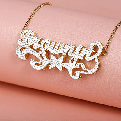Custom Name Necklace Double Plated Name Necklace Personalized Name Plate Necklaces Name Necklaces for Women 18k Gold Plated Nameplate Pendant - color: Style 17