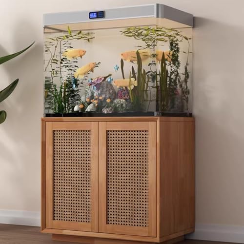Fish Tank Stand, Featuring Cable Holes, Height 75cm/29.5in, Multifunctional Aquarium Base With Rattan Cabinet Doors And VintagePerfect For Living Rooms(80x45cm/31.5x17.7in) - size: 80x45cm/31.5x17.7in