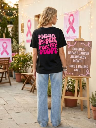 Breast Cancer Shirts for Women Pink Ribbon Boxing Gloves Graphic Tops Breast Cancer Awareness Tshirts Fighter Tees - color: Black, size: XX-Large