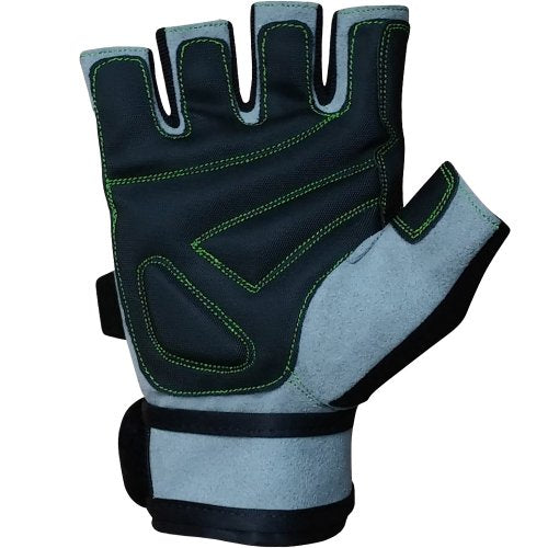 Meister Wrist Wrap Weight Lifting Gloves w/Gel Padding - color: Gray / Neon Green, size: Large