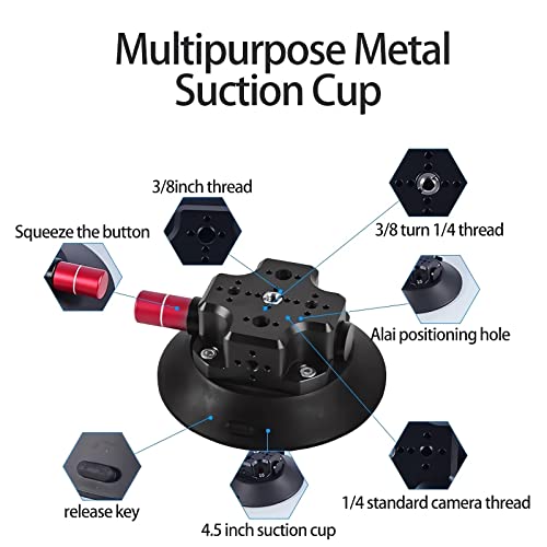 MIMIRACLE Camera Suction Cup Mount 4.5" Heavy Duty Pump Vacuum Mount -Black | Compatible with Action Cameras & DSLR, Heavy Duty Suction Grip for Car, Glass and Smooth Surfaces, 132lb Vertical Hold - color: Black