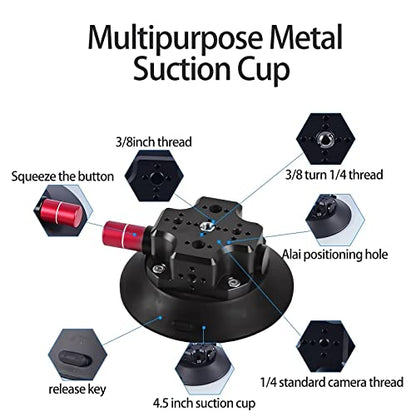 MIMIRACLE Camera Suction Cup Mount 4.5" Heavy Duty Pump Vacuum Mount -Black | Compatible with Action Cameras & DSLR, Heavy Duty Suction Grip for Car, Glass and Smooth Surfaces, 132lb Vertical Hold - color: Black