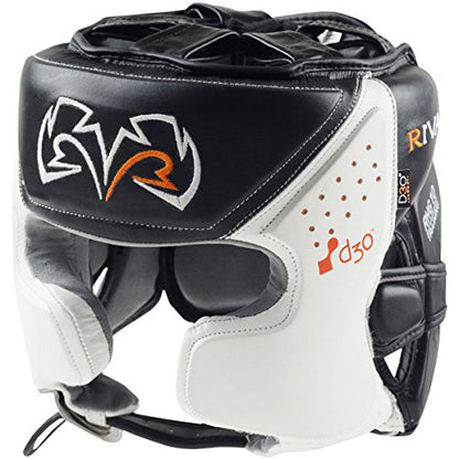 RIVAL Boxing RHG10 Intelli-Shock Headgear, D3O Front and Side Padding, Hook and Loop Back Adjustment with Lace on Top, and Anatomical Rear Head Pad Every Time - color: Black/White, size: X-Large