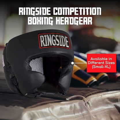 Ringside Competition Boxing Muay Thai MMA Sparring Head Protection Headgear with Cheeks - color: Black, size: Large