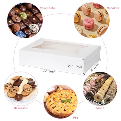 Yeplan 10-Pack Bakery Boxes with Window, 12x8x2.5 Inch Cookie Boxes, White Treat Boxes for Donuts, Muffins, Pies, Chocolates - Dessert Packaging for Baked Goods - color: 10 Packs-Bakery Boxes