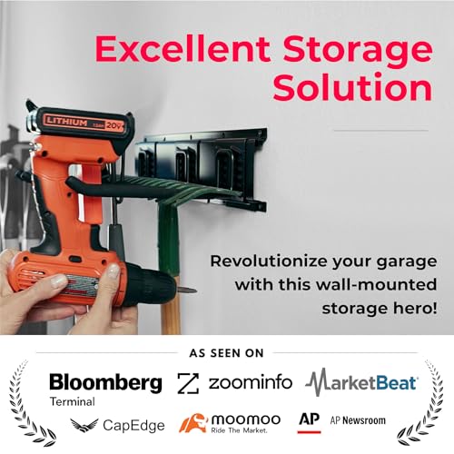 TIDYME Garage Tool Organizer Wall Mount, 32", 2 Racks 4 Hooks, 200 lbs | 200 lbs, anti-rust carbon steel, garden tool organizer & storage rack for garage organization, shovels, rakes & tools - size: 32" Carbon Steel with 2 Racks & 4 Hooks