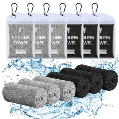 Clothirily 6 Pack Cooling Towels, 40x12 Breathable Gym Towel for Neck Face | 6 Pack Set, Instant Cooling Effect, Breathable Microfiber, For Gym Yoga Camping Running, Quick-Dry&Reusable, Fits Neck&Face - color: 3 Grey/3 Black-b