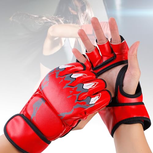 White Kickboxing Sparring Gloves Half Finger Boxing Gloves Open Palms MMA Gloves for Men Women Training Grappling Fighting Punching Bag - color: Red