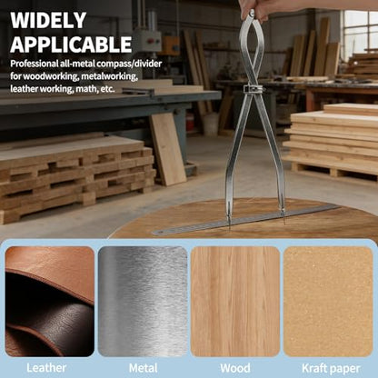 Radius Divider Tool with Bonus Stainless Steel Ruler (1, 16in) | with Bonus 16" Stainless Steel Ruler, Heavy Duty Wing Divider Scriber Marking Tool for Metalworking & Woodworking - size: 16 in