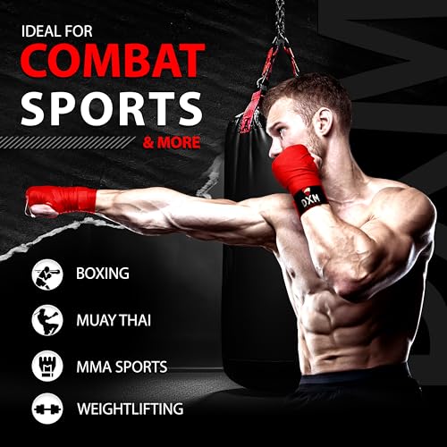 DXM SPORTS Boxing Hand Wraps Inner Gloves - 180 Inch Elasticated Thumb Loop Bandages - Kickboxing MMA Muay Thai Kickboxing Martial Arts Punching Training for Men Women - color: Red