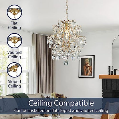 Bestier Gold Modern Pendant Chandelier Crystal Raindrop Lighting Ceiling Light Fixture Lamp for Dining Room Bathroom Bedroom Livingroom entryway 1 E26 Bulbs Required D13 in x H16 in - color: Gold, size: D13" x H16"