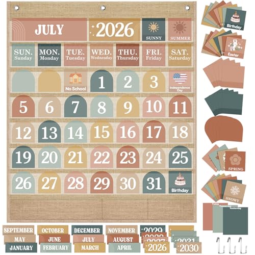Sinload Classroom Calendar Pocket Chart Linen Color, Modern Boho 2 - color: Linen Color, style: Modern Boho 2