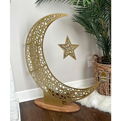 iwa concept Metal Crescent Islamic Decor, Moon and Star Ramadan Art, Islamic Table Top Decoration Gift for Muslims in Ramadan Eid (102 x 86 cm | 40.2 x 33.9 inches | Large) - size: 40"L x 40.2"W