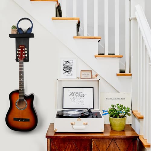 Keebofly Guitar Wall Mount - Single Pack, Wall Hanger with Pick Holder - Guitar & Ukulele Rack, Rustic Wood Black, Patented - color: Single Pack_Black