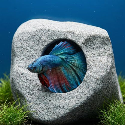 Premium Beta Fish Tank Decor, Beta Fish Tank Decorations, Betta Fish Tank Accessories, Fish Rocks Hiding, Playing, Resting Spots - Avoid Aggressive Behavior (Alien) - style: Medium-E.T