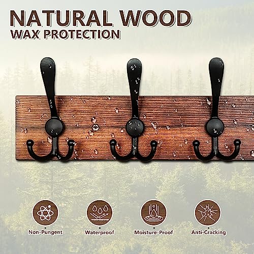IBosins Wall Mounted Coat Rack, 31-2/5'' Long, Entryway Hanging Rack, Metal Wood Coat Hooks Rack with 8 Black Rustic Tri-Hooks Rail for Coat, Bag, Towel, Key, Hat, Umbrella - color: Brown