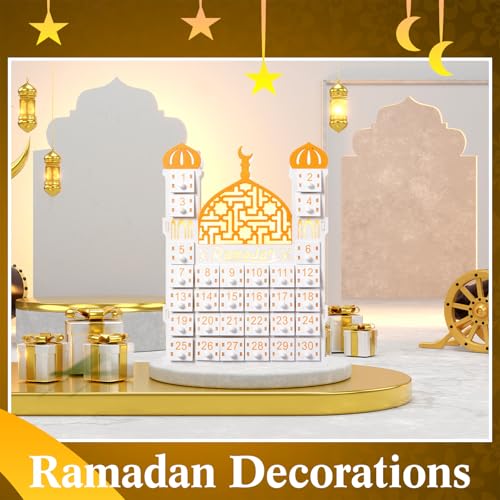 Glooglitter Wooden Ramadan Advent Calendar 30 Storage Drawers Ramadan Countdown Calendar 30 Days Advent Muslim Islam Castle Decorations for Eid Party Supplies