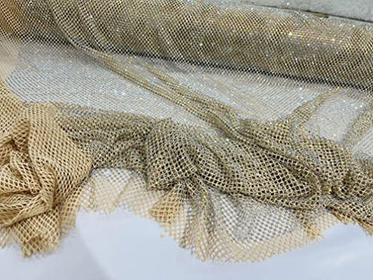 New Creations Fabric & Foam Inc, 45" Wide AB Iridescent Rhinestone On Soft Stretch Fish Net Fabric by The Yard (1 Yard, Iridescent Rhinestones on Blush Mesh) - color: Iridescent Rhinestones on Blush Mesh