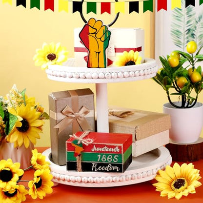 4 Pcs Juneteenth Decorations Juneteenth Tiered Tray Decoration Juneteenth Wood Signs Rustic 1865 Freedom Black American Block Decor for Farmhouse Table Home Tabletop Bookshelf Decorations - style: Juneteenth