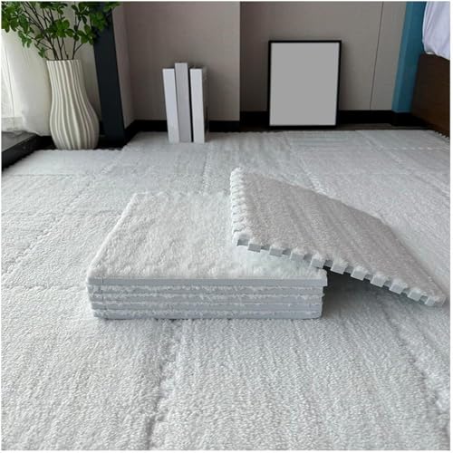 FYYSJW 10 Piece Plush Patchwork Foam Floor Mat, Soft Interlocking Floor Carpet Squares, Fluffy Puzzle Area Rug, 12 X 12 Inch,White - color: White