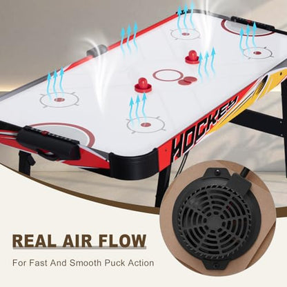 58 Inch Foldable Air Hockey Table, LED Folding Hockey Table Game Set w/2 Pucks, 2 Pushers, Powerful Motor, Hockey Table Gaming Set for Adults and Kids, Home Game Room