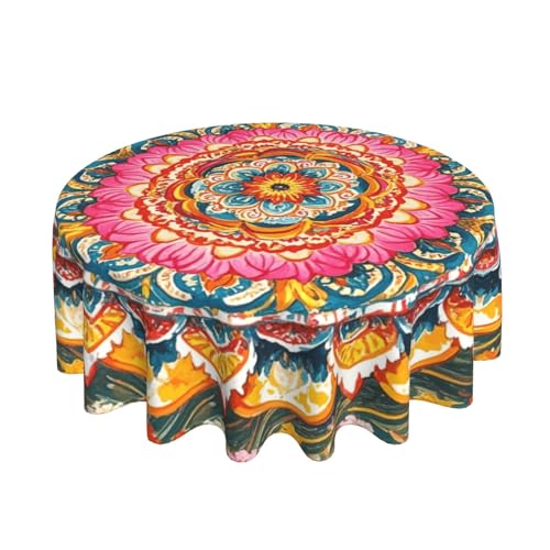 Mandala Floral Tablecloth Spring Summer Round Table Cover Washable Table Cloth for Home Kitchen Party Picnic 60 Inch - color: Mandala Floral