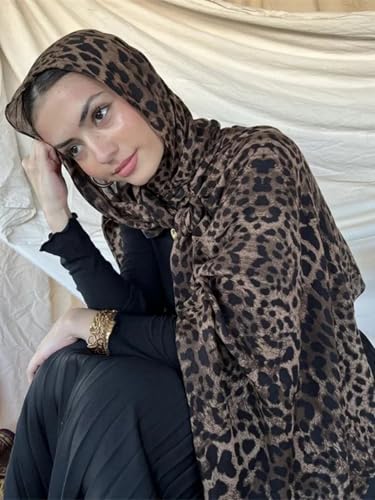 ZGMYC Watercolour Floral Printed Hijab Scarf for Women Soft Modal Cotton Instant Hijab Head Wraps Shawls Long Scarves - color: Brown Leopard Print