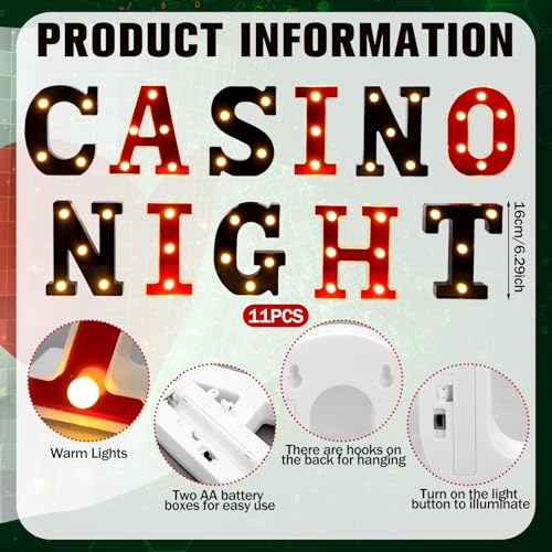 Aurelema Sukkot Large LED Letter Sign LED Lights Battery Powered Table Decoration for Party Gift Tabletop Decoration(Casino Night) - size: 8.27 inches, style: Casino Night